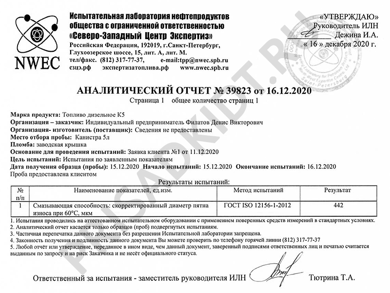 Смазывающая способность ДТ